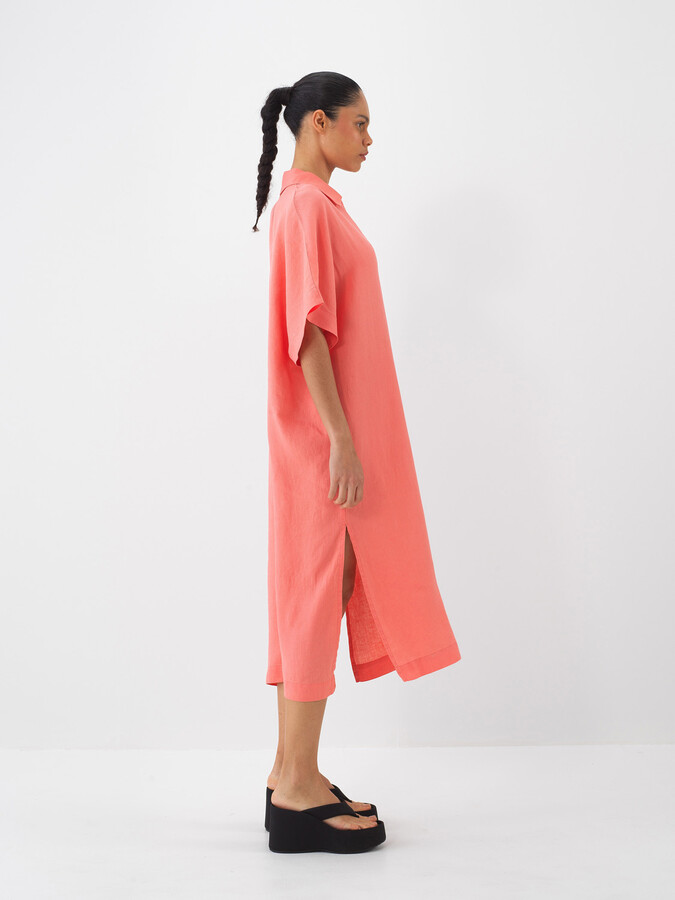 Nar Çiçeği %100 Keten Oversize Elbise (1)