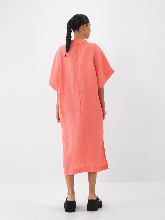 Nar Çiçeği %100 Keten Oversize Elbise (4)