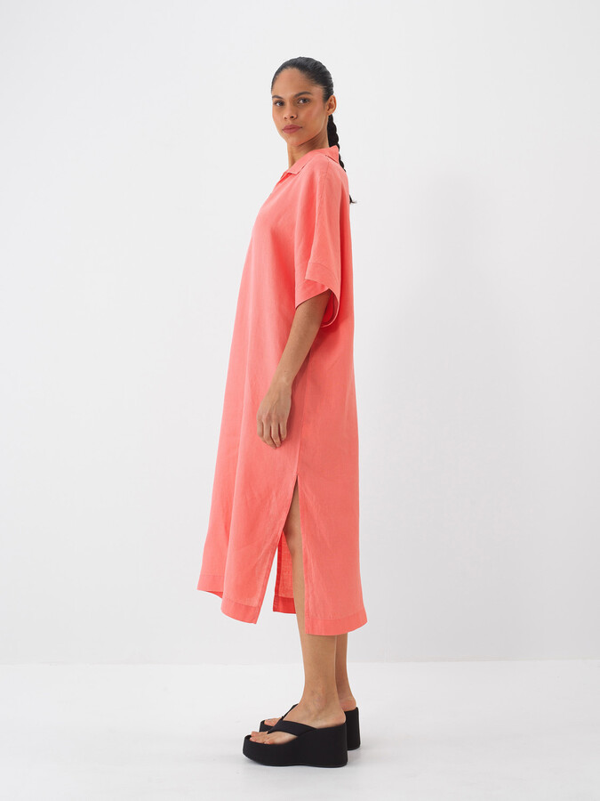 Nar Çiçeği %100 Keten Oversize Elbise (3)