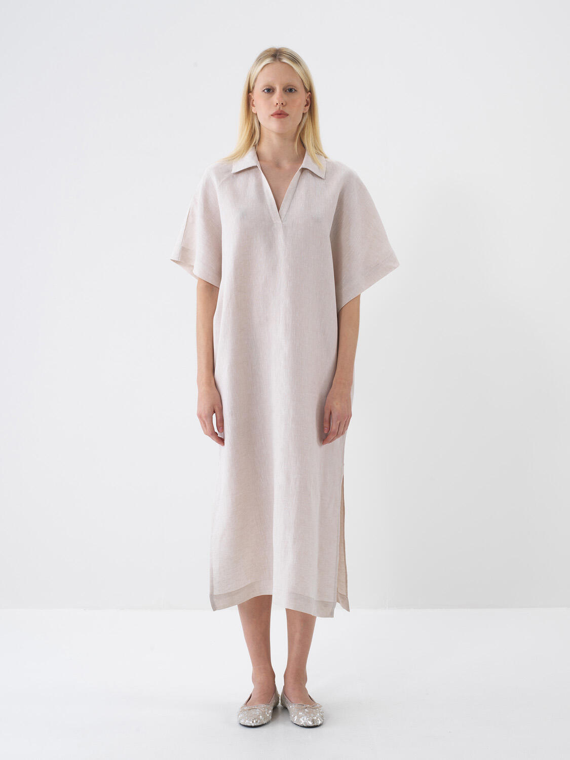Naturel %100 Keten Oversize Elbise