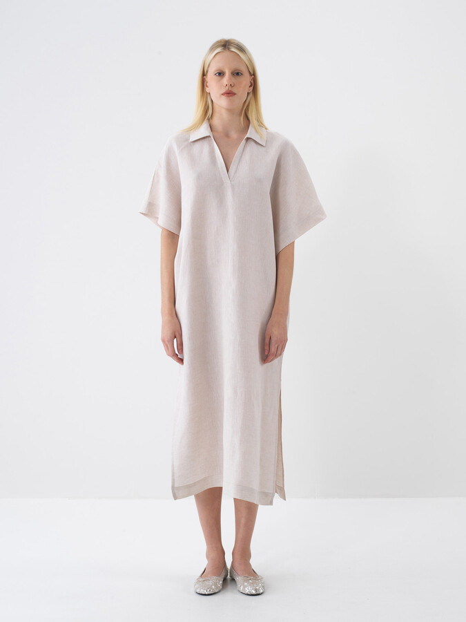 Naturel %100 Keten Oversize Elbise