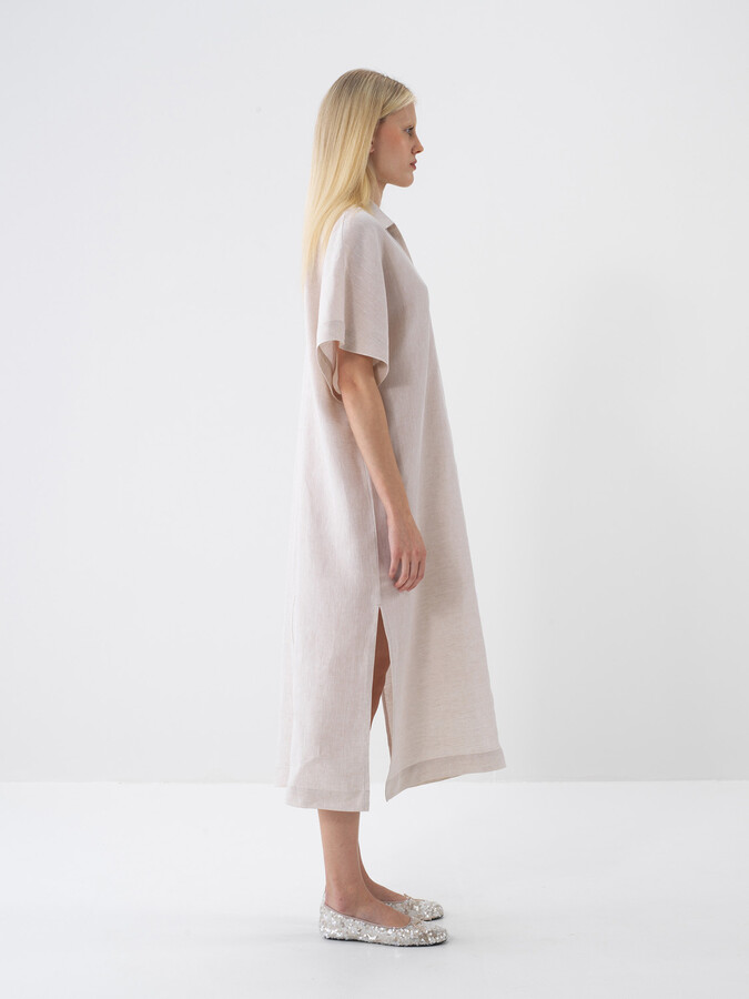 Naturel %100 Keten Oversize Elbise (1)