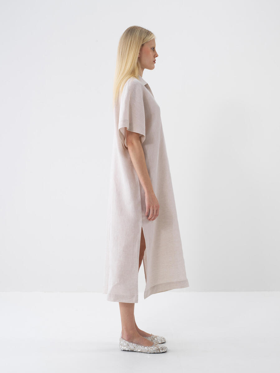 Naturel %100 Keten Oversize Elbise - 2