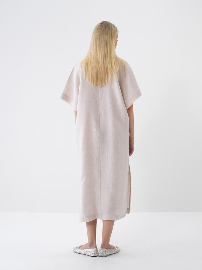 Naturel %100 Keten Oversize Elbise (4)