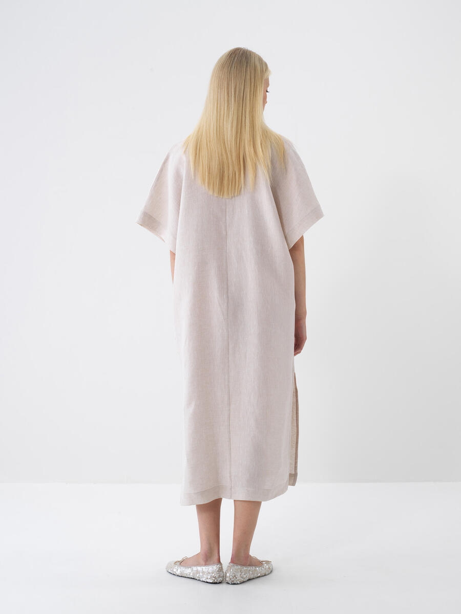 Naturel %100 Keten Oversize Elbise - 4