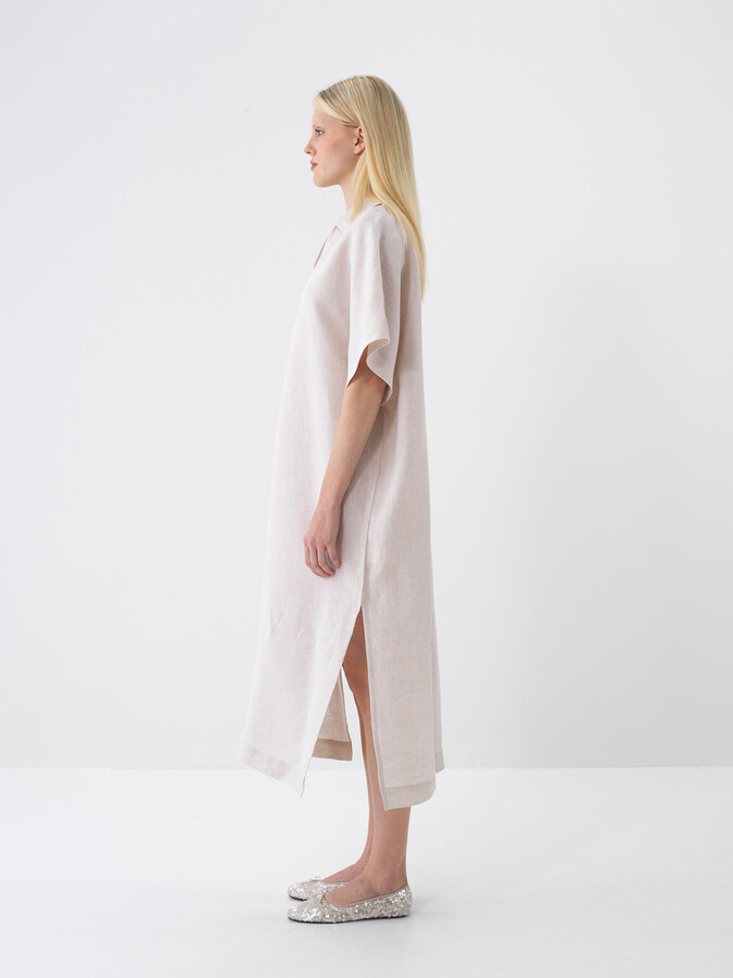 Naturel %100 Keten Oversize Elbise (3)