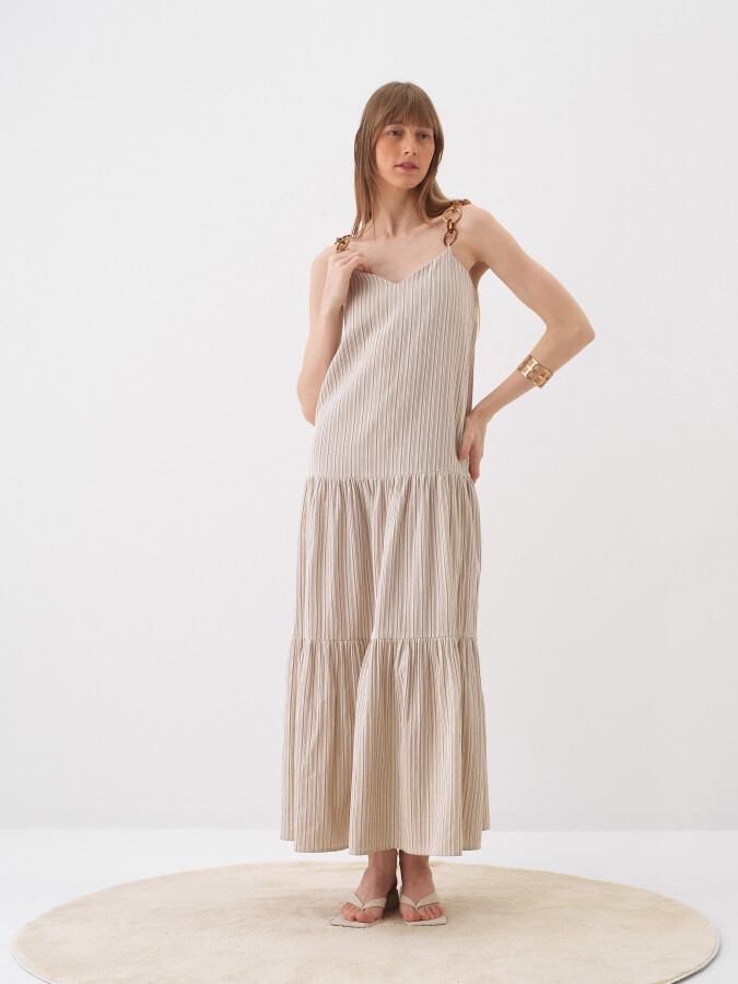 Naturel Pamuk Dokulu Oversize Elbise