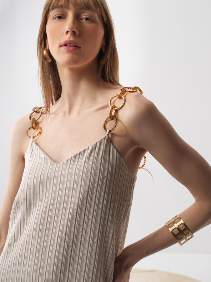 Naturel Pamuk Dokulu Oversize Elbise (1)