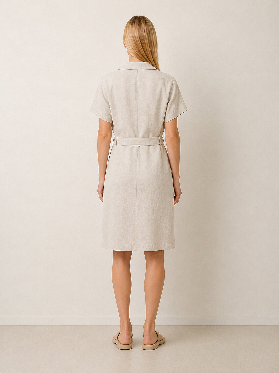 Naturel %100 Keten Regular Fit Elbise (2)