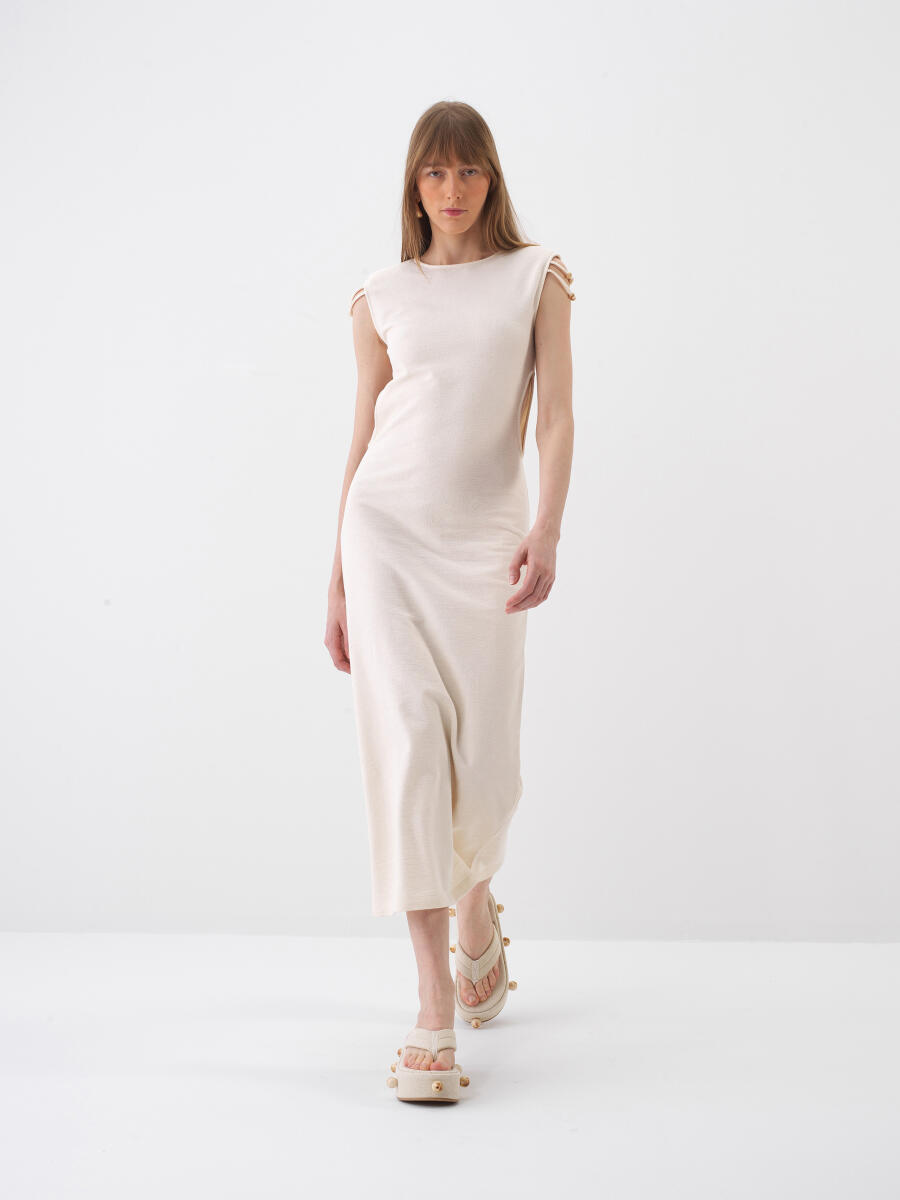 Naturel Pamuk Dokulu Regular Fit Elbise - 1