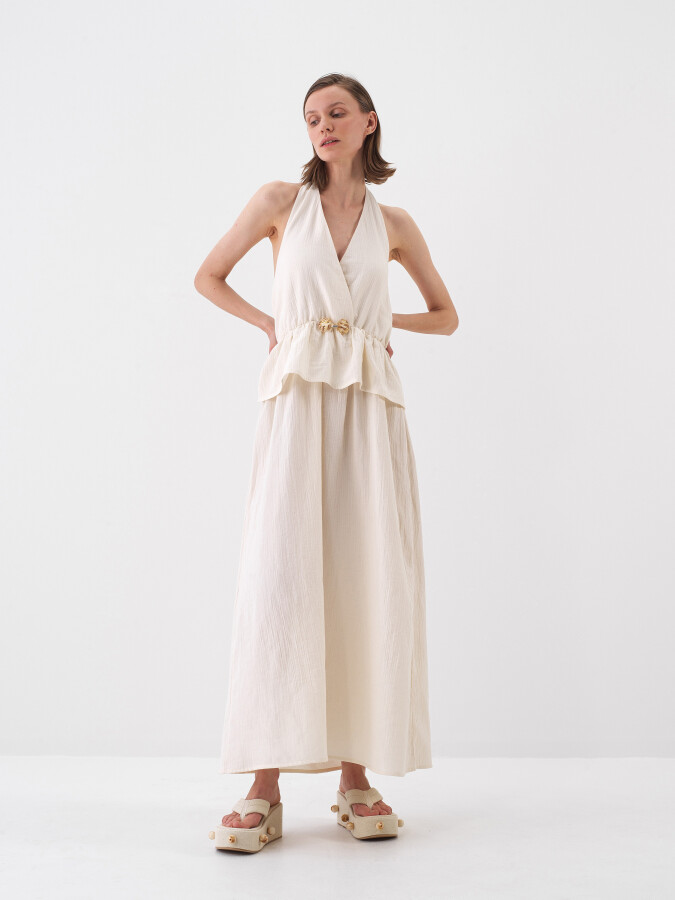 Naturel Pamuk Dokulu Regular Fit Elbise
