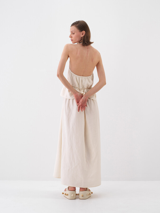 Naturel Pamuk Dokulu Regular Fit Elbise - 5