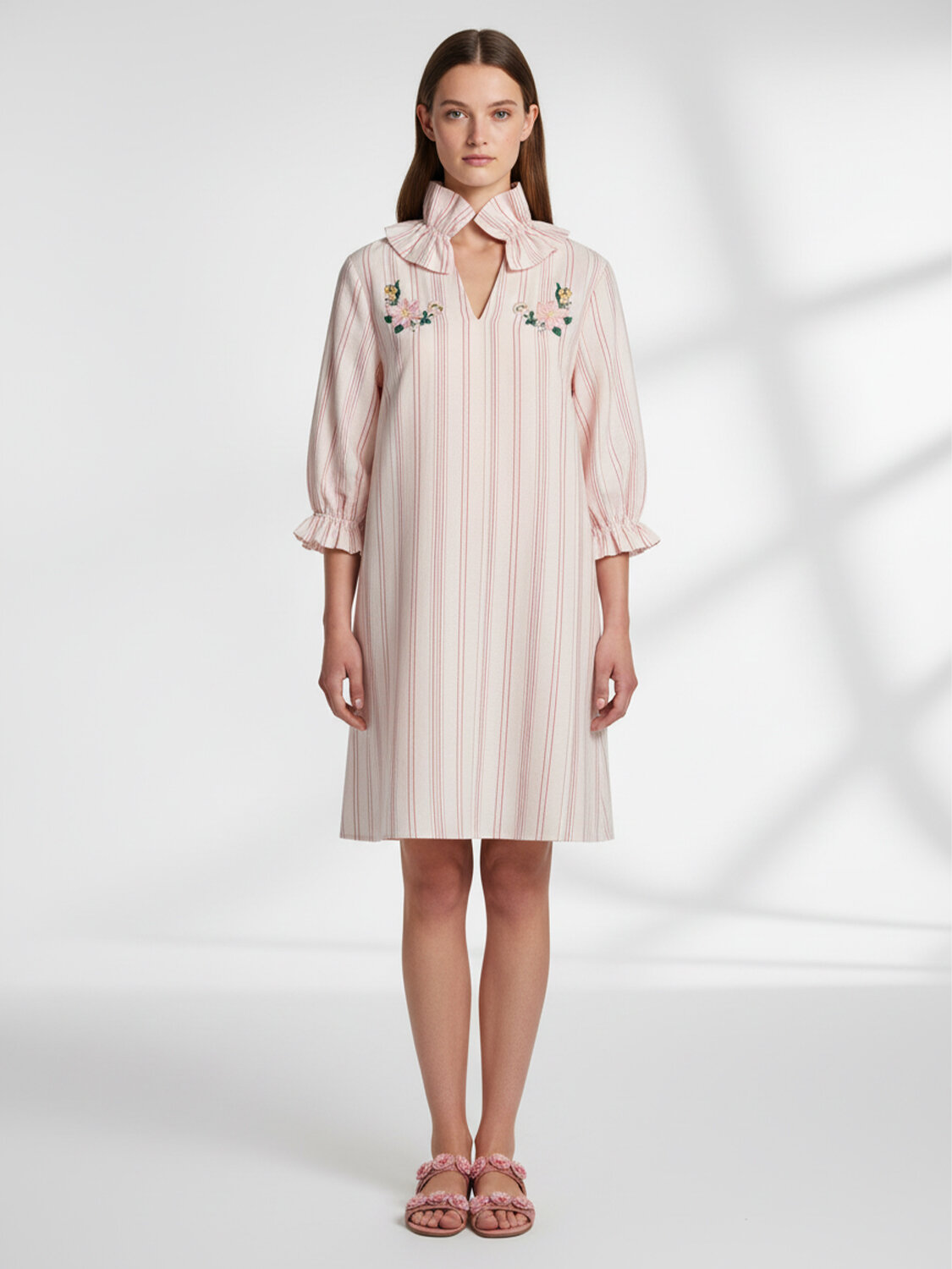 Pembe Keten Karışımlı Oversize Elbise