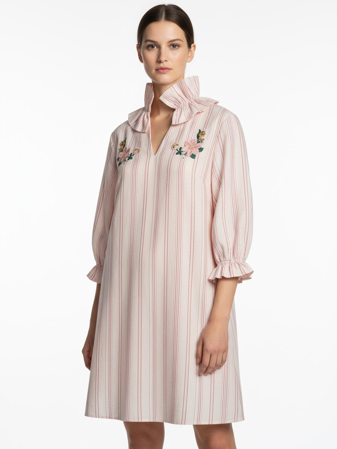 Pembe Keten Karışımlı Oversize Elbise - 2