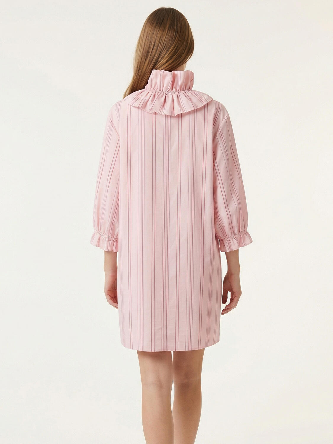 Pembe Keten Karışımlı Oversize Elbise - 4