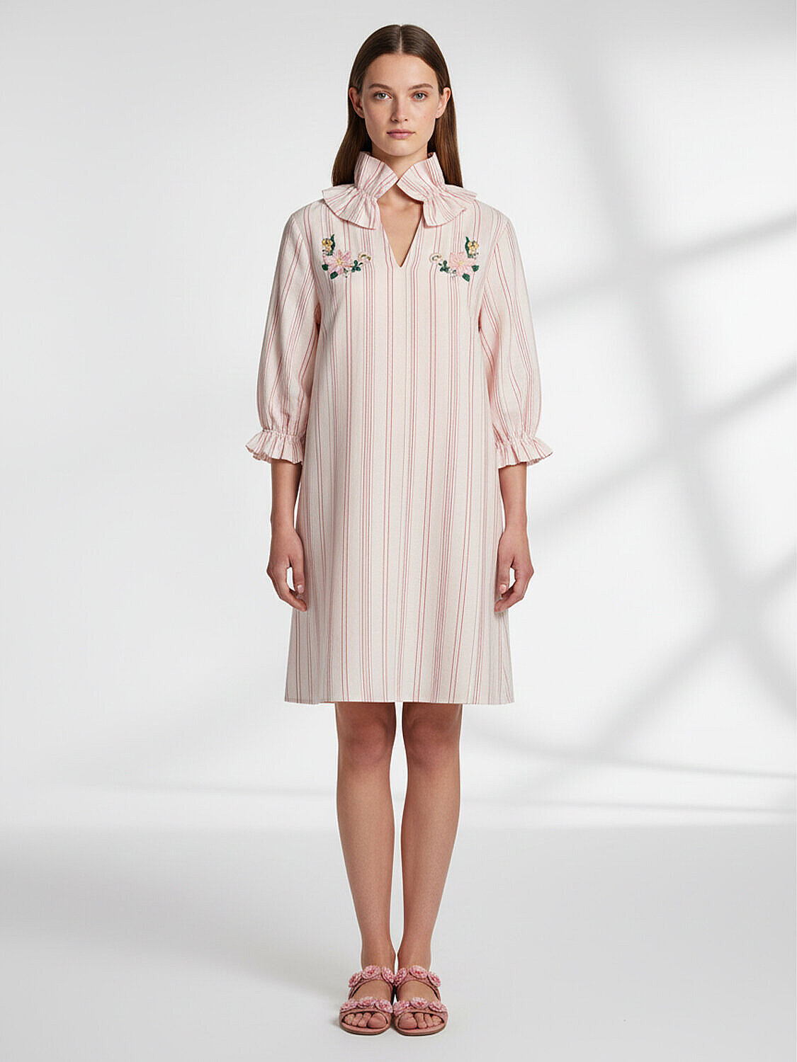 Pembe Keten Karışımlı Oversize Elbise - 2