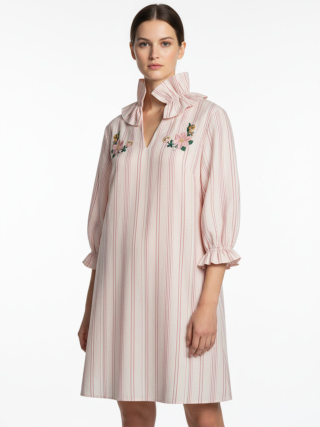 Pembe Keten Karışımlı Oversize Elbise - 1