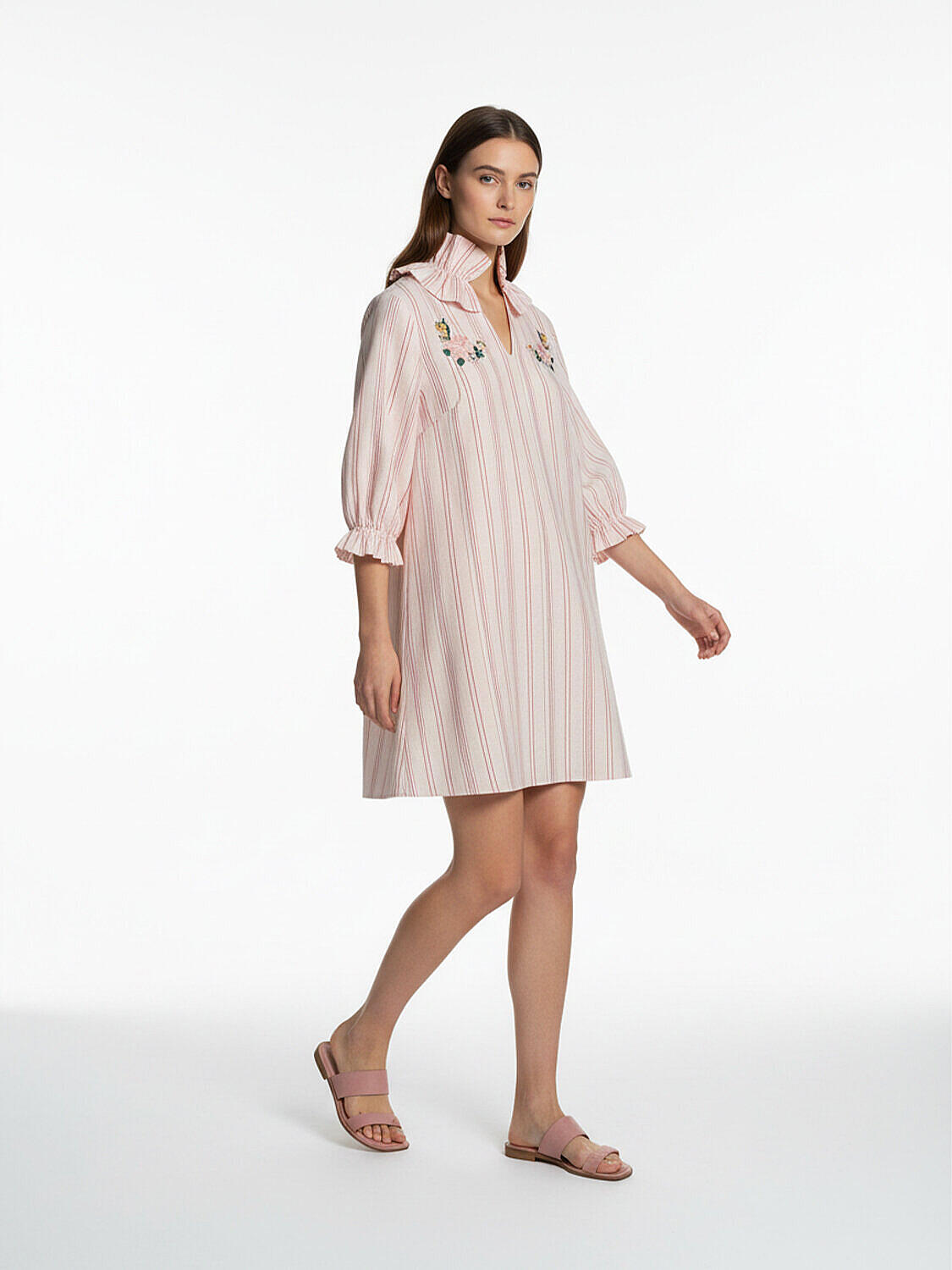 Pembe Keten Karışımlı Oversize Elbise (3)