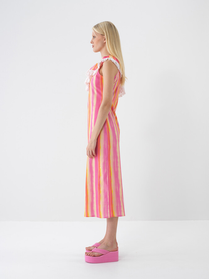 Pembe Pamuk Dokulu Regular Fit Elbise - 7