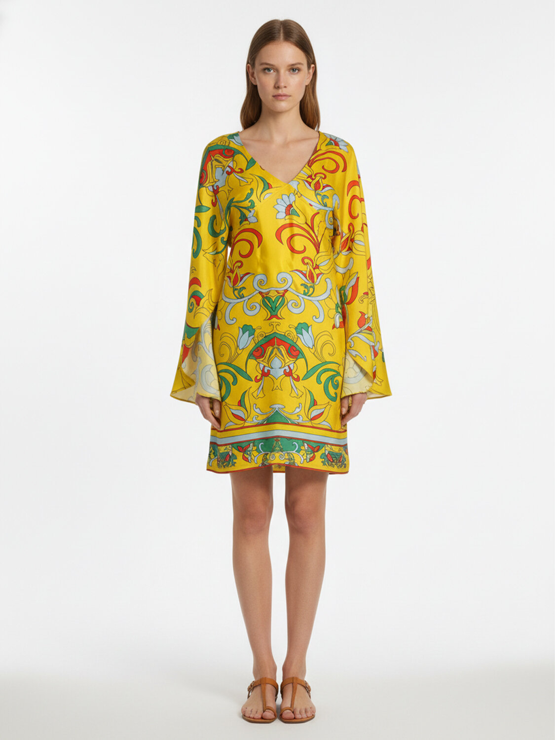 Sarı Doğal Dökümlü Oversize Elbise (1)