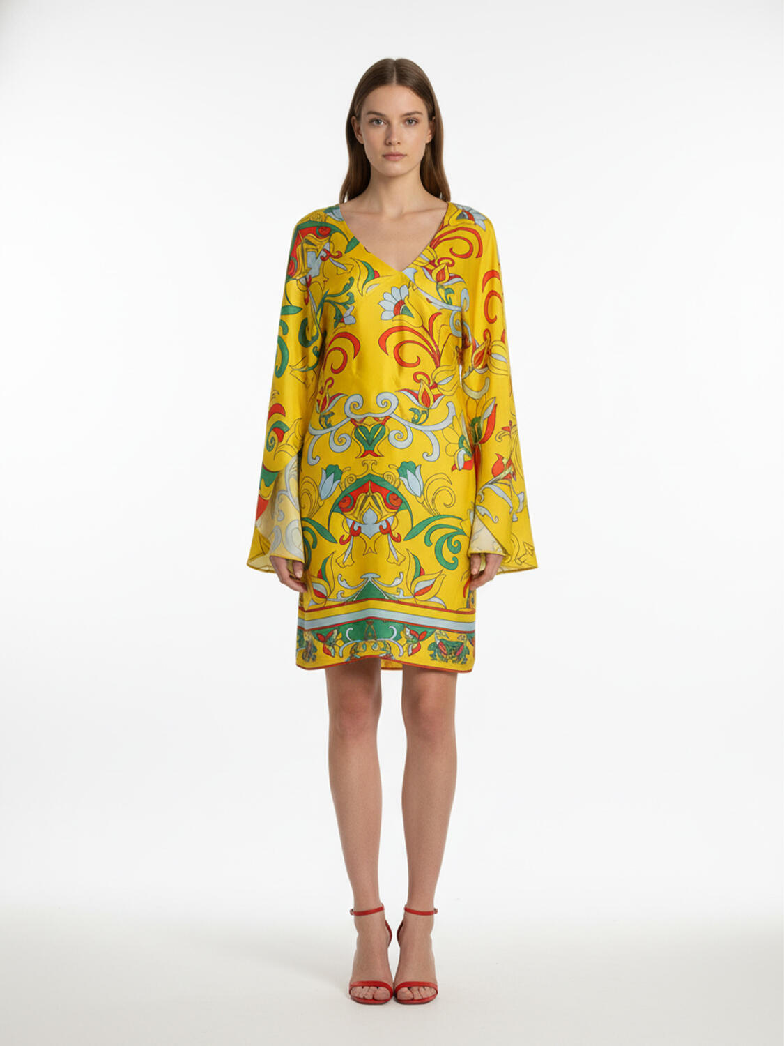 Sarı Doğal Dökümlü Oversize Elbise - 1