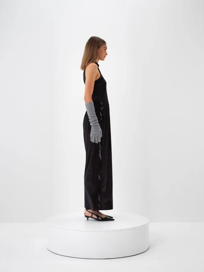 Siyah Lüks Dokulu Soft Kadife Oversize Elbise - Xint