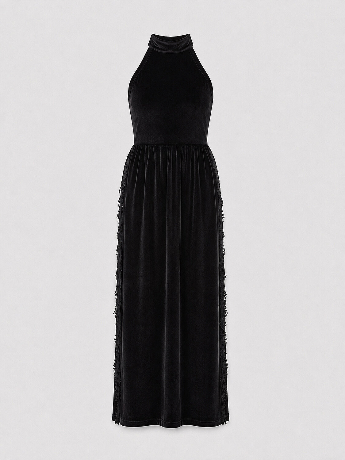 Siyah Lüks Dokulu Soft Kadife Oversize Elbise - 6