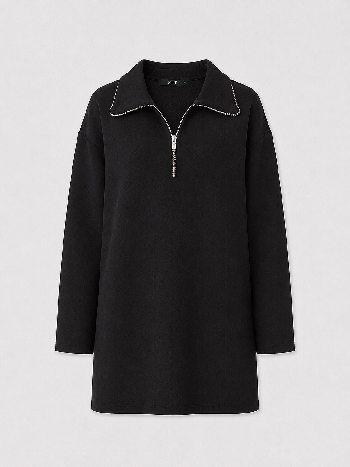 Siyah Pamuk Dokulu Oversize Elbise - 5