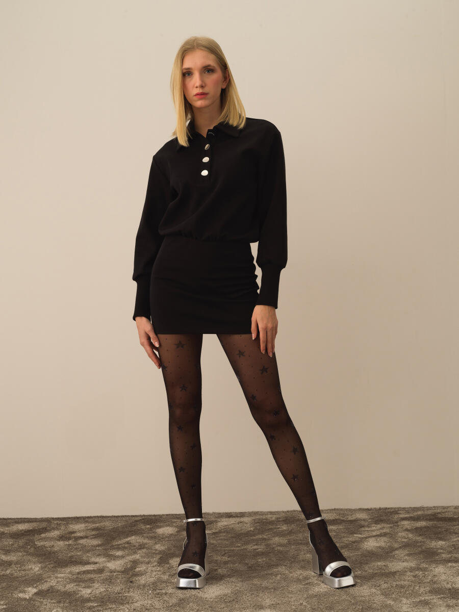 Siyah Pamuk Dokulu Regular Fit Elbise