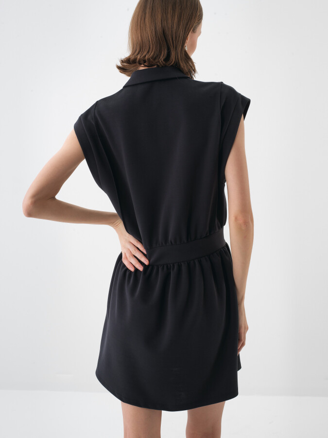 Siyah Modal Karışımlı Regular Fit Elbise - 4
