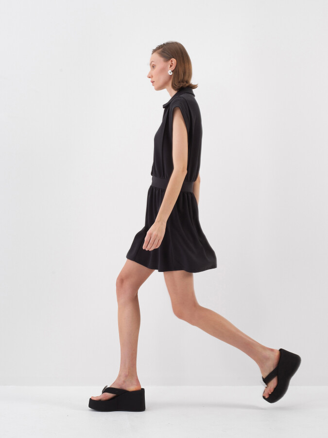 Siyah Modal Karışımlı Regular Fit Elbise - 3