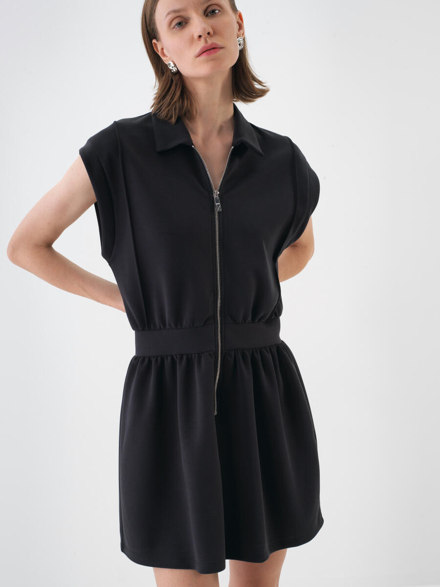 Siyah Modal Karışımlı Regular Fit Elbise - 2