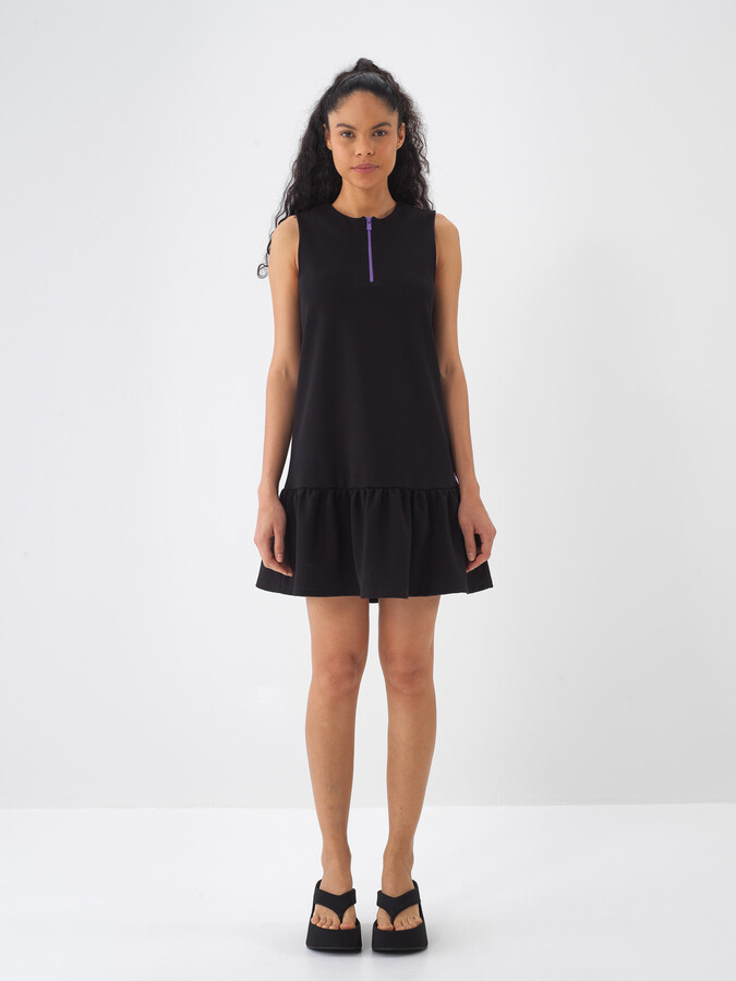 Siyah Pamuk Dokulu Regular Fit Elbise