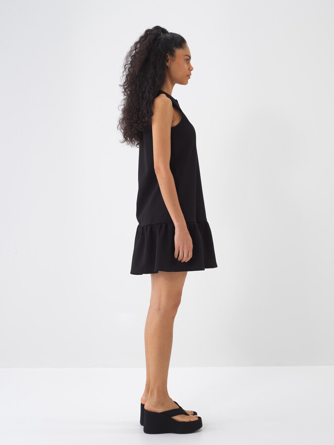 Siyah Pamuk Dokulu Regular Fit Elbise (1)