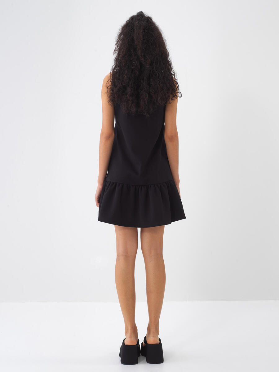 Siyah Pamuk Dokulu Regular Fit Elbise - 4