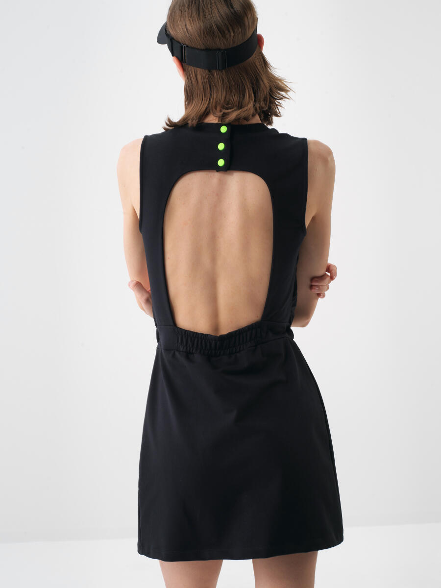 Siyah Pamuk Dokulu Regular Fit Elbise - 4