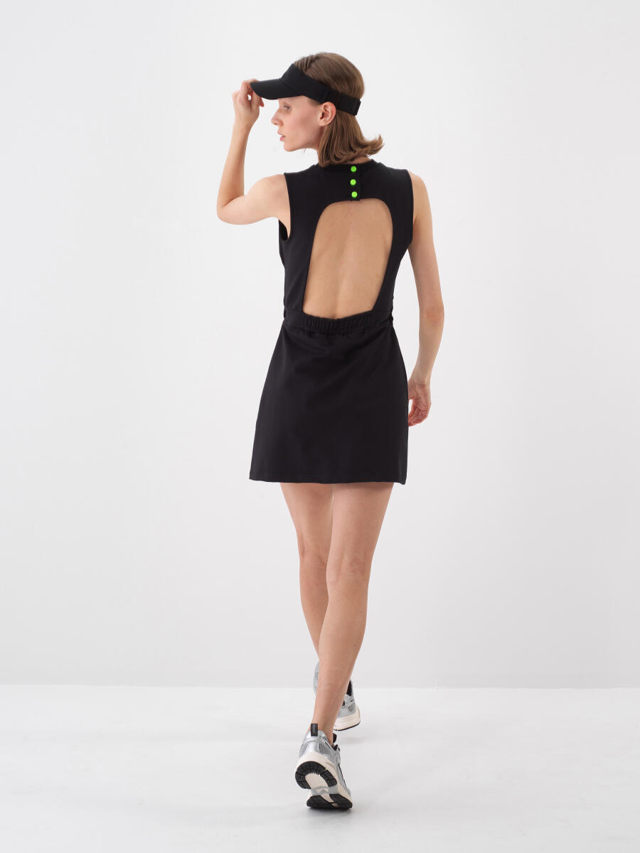 Siyah Pamuk Dokulu Regular Fit Elbise - 5