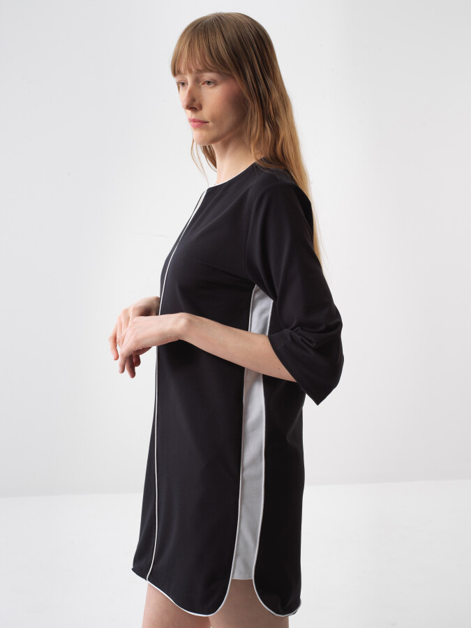 Siyah Pamuk Dokulu Regular Fit Elbise - 3