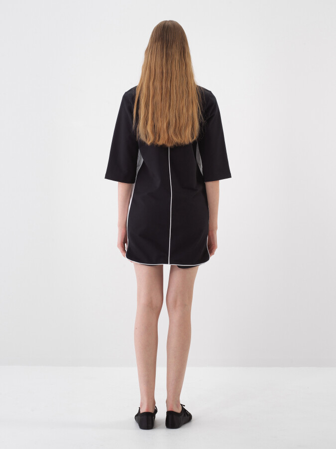 Siyah Pamuk Dokulu Regular Fit Elbise - 5