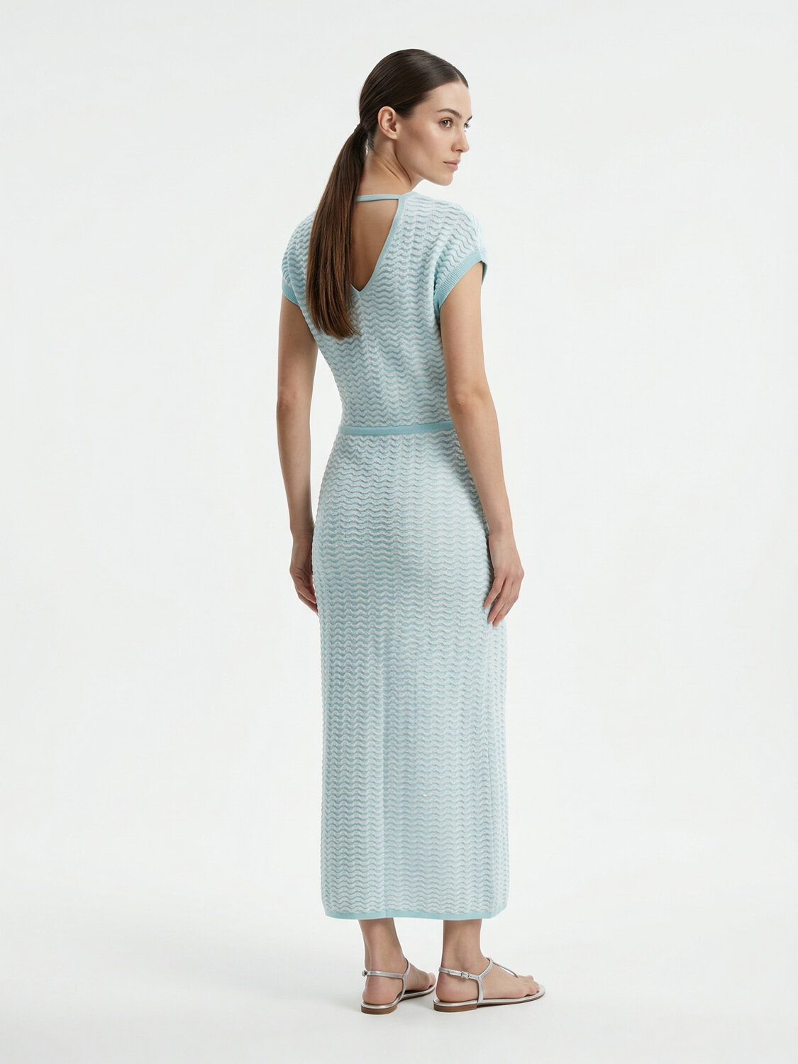 Turkuaz Doğal Dökümlü Oversize Elbise - 3