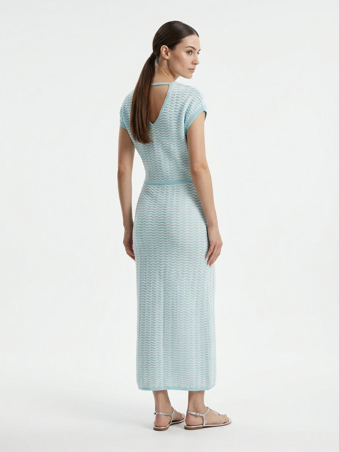 Turkuaz Doğal Dökümlü Oversize Elbise - 3