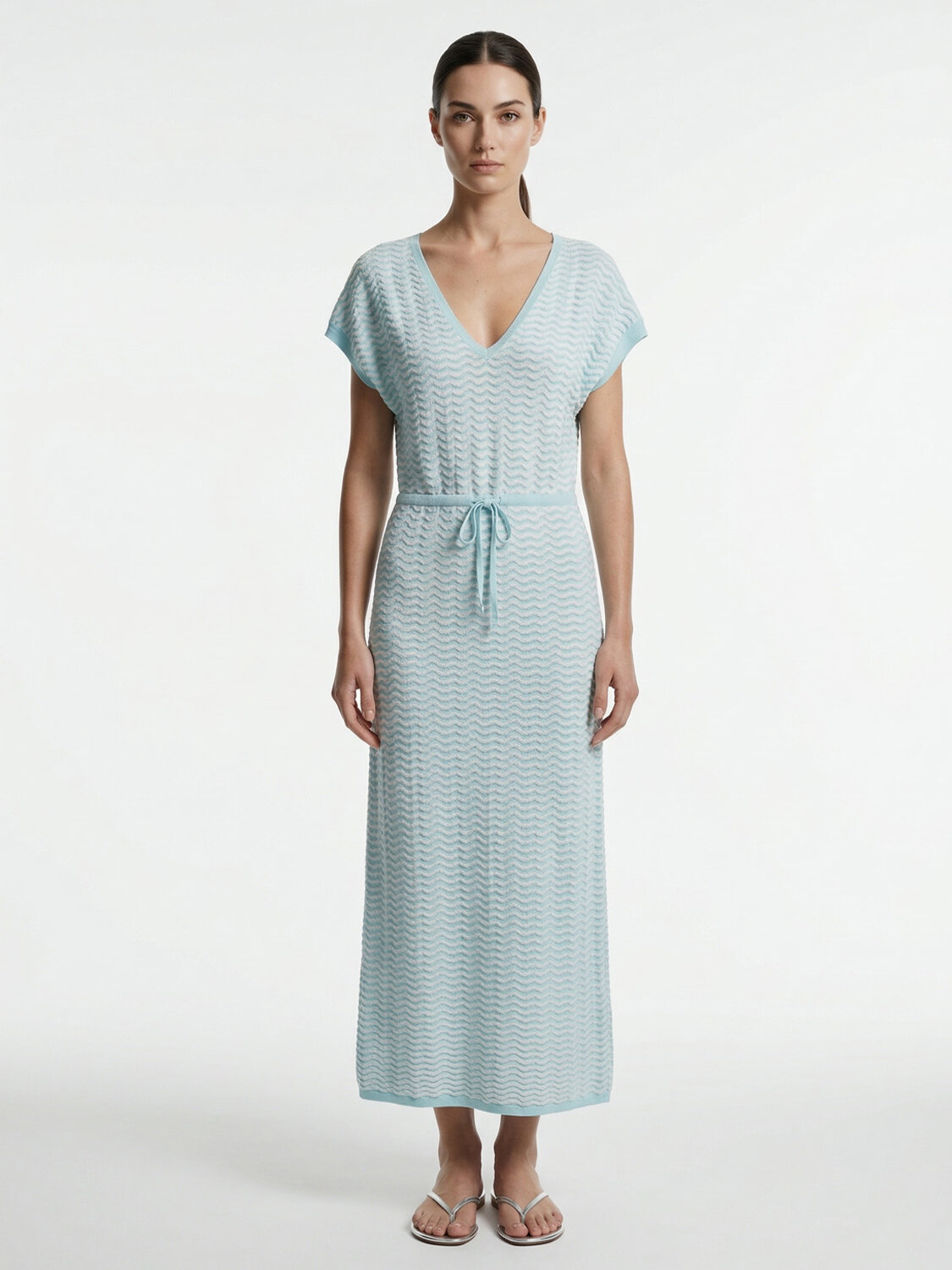 Turkuaz Doğal Dökümlü Oversize Elbise