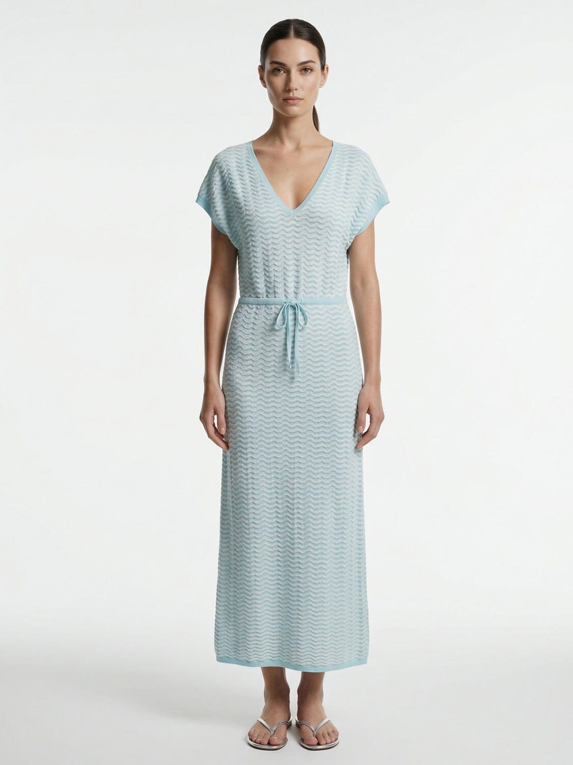 Turkuaz Doğal Dökümlü Oversize Elbise - 1