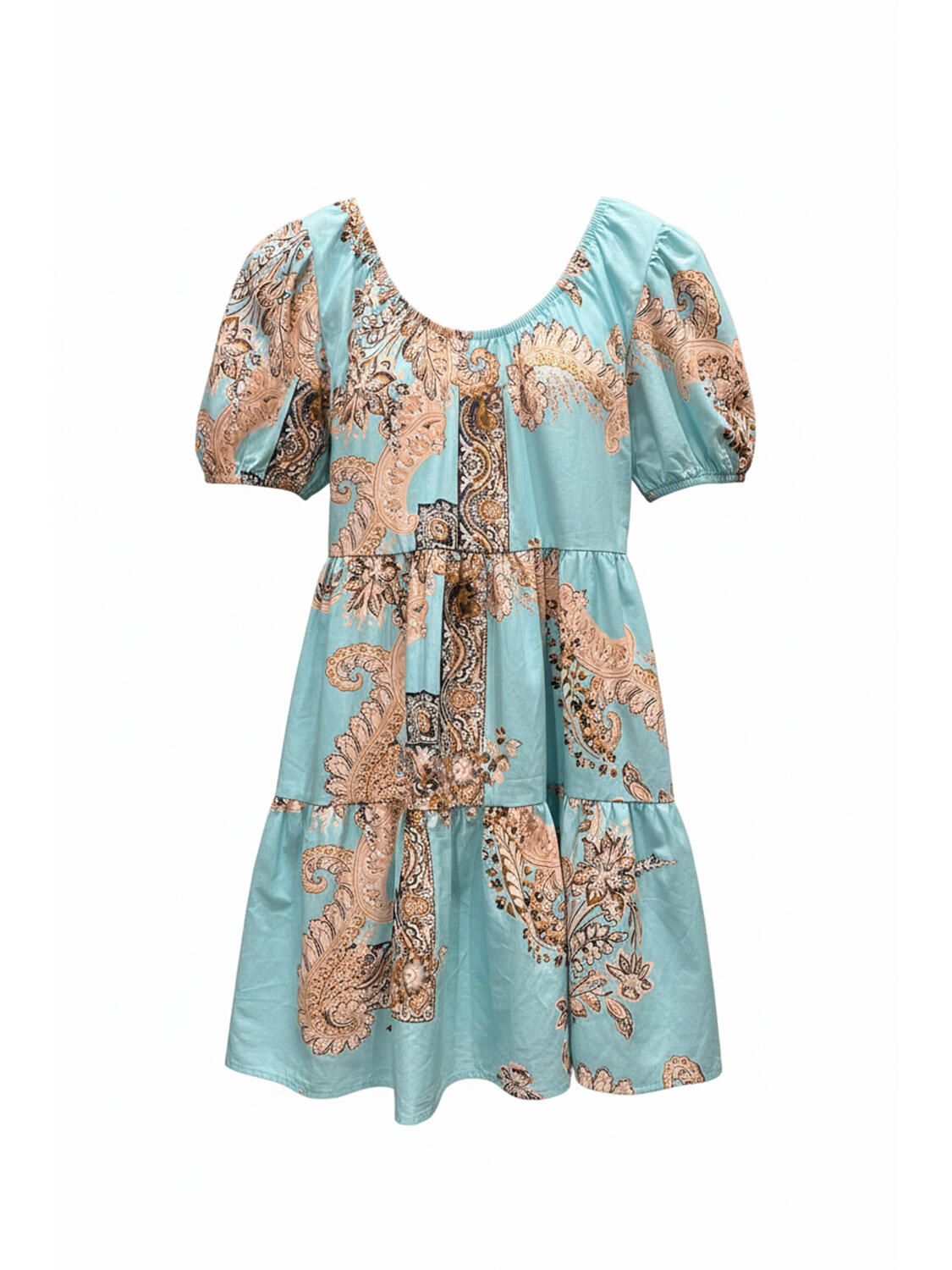 Turkuaz Pamuk Dokulu Oversize Elbise - 5