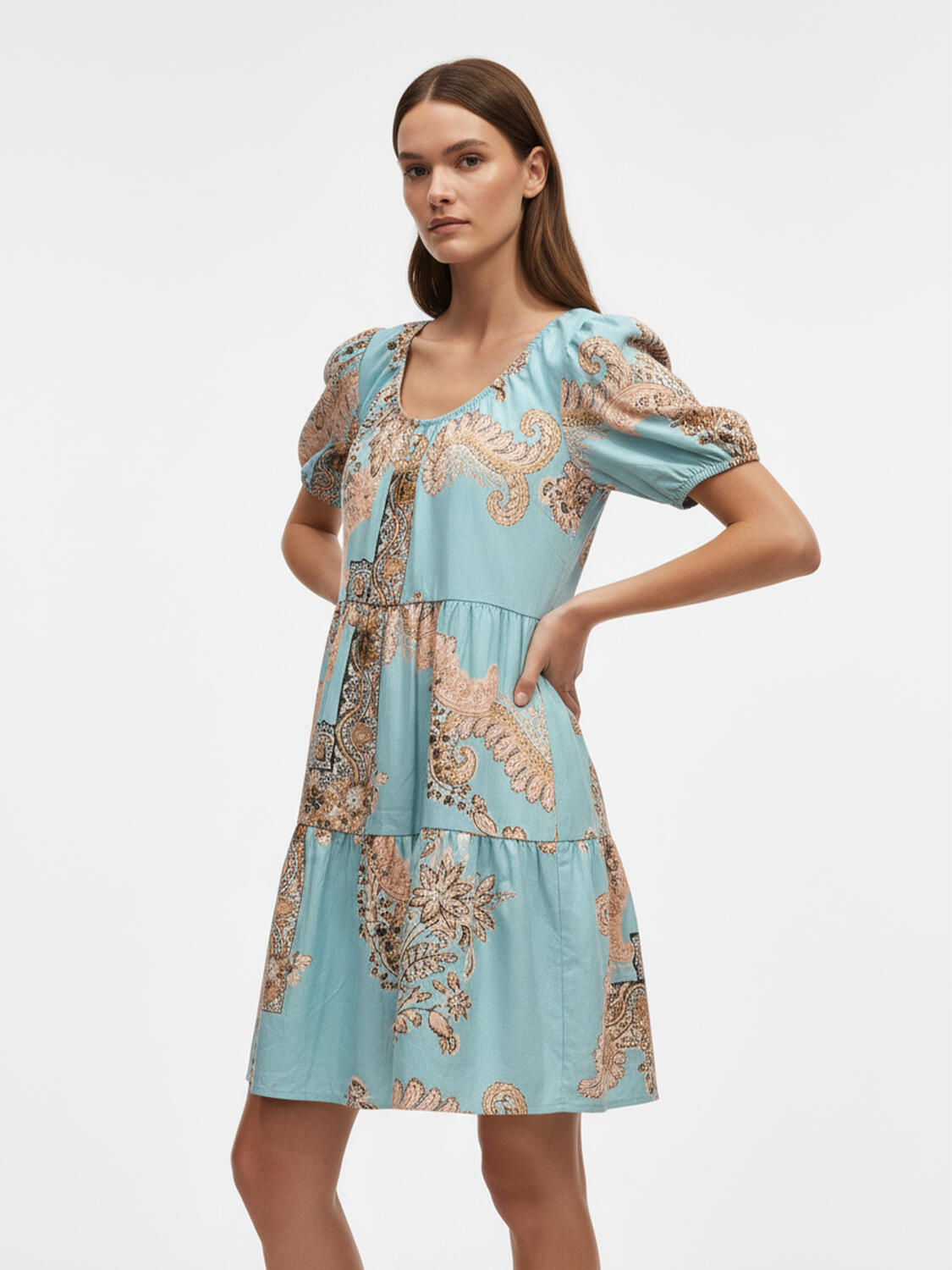 Turkuaz Pamuk Dokulu Oversize Elbise - 2