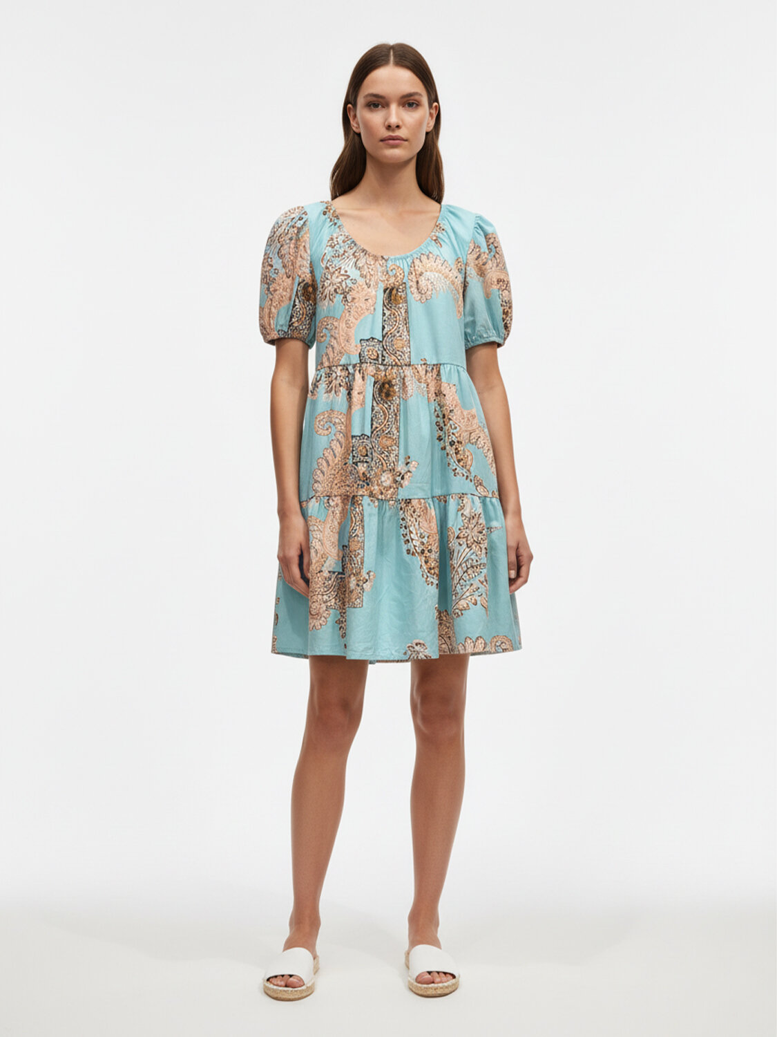 Turkuaz Pamuk Dokulu Oversize Elbise - 3