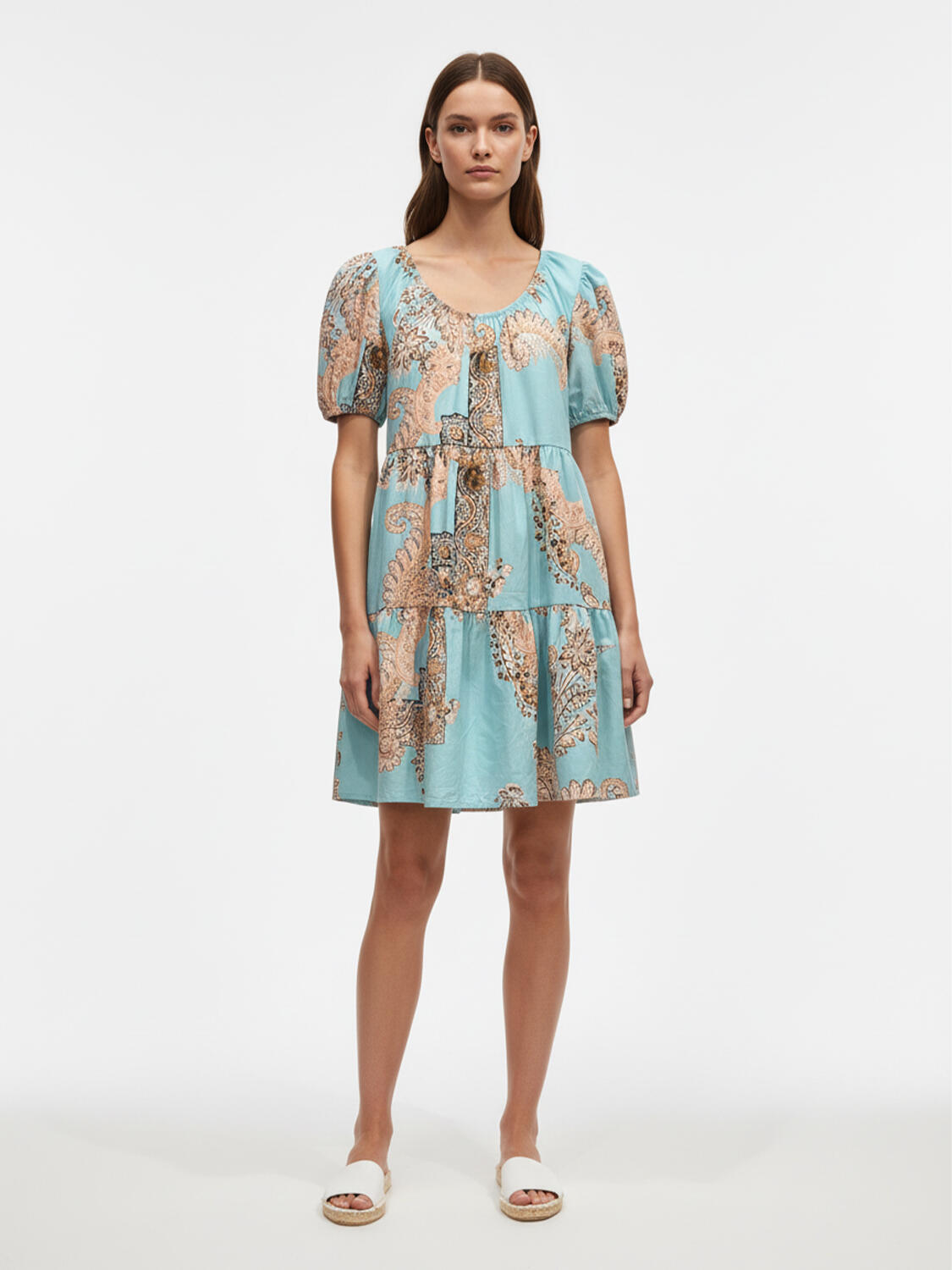 Turkuaz Pamuk Dokulu Oversize Elbise - 3