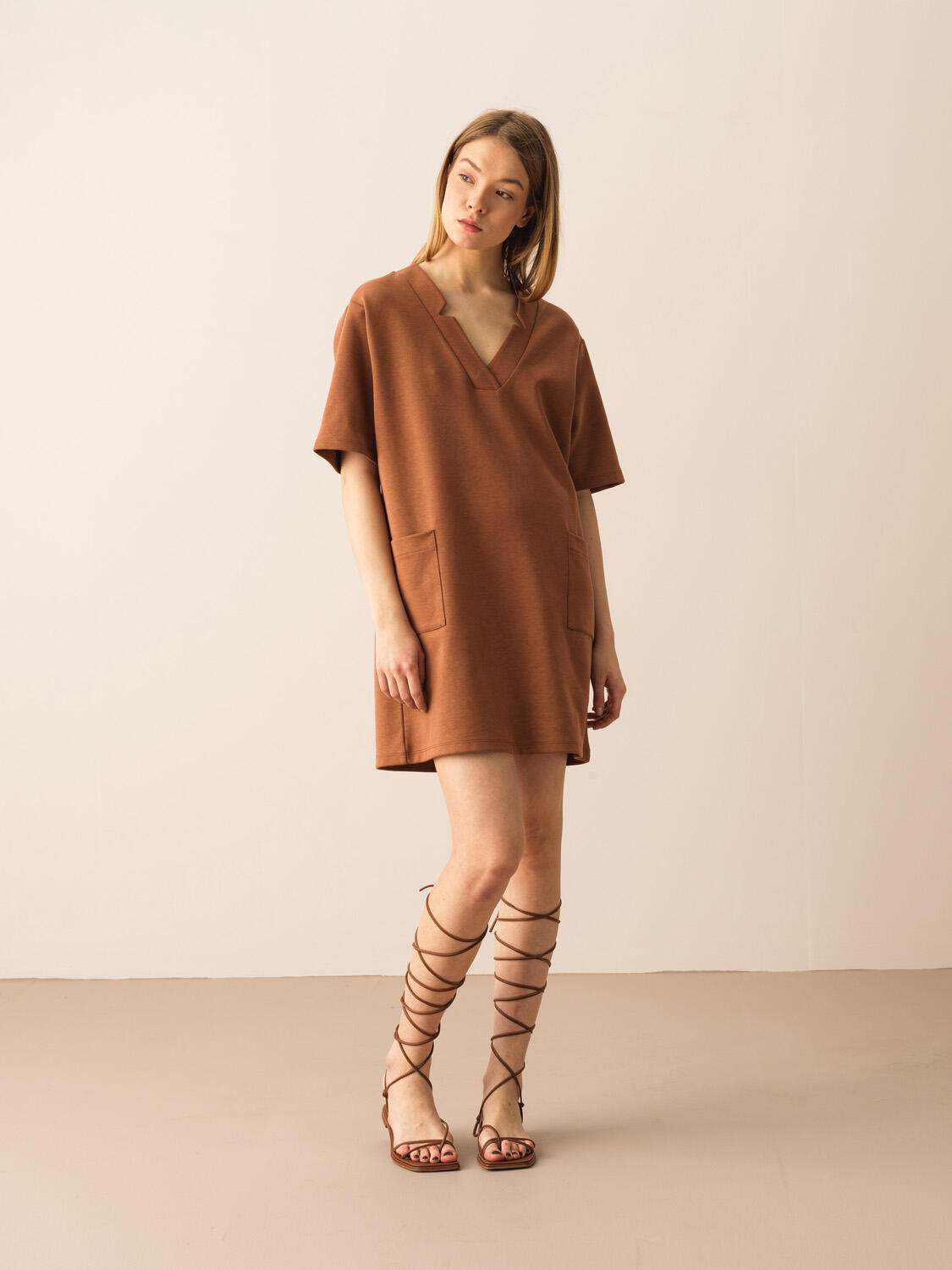 Vizon Pamuk Dokulu Oversize Elbise