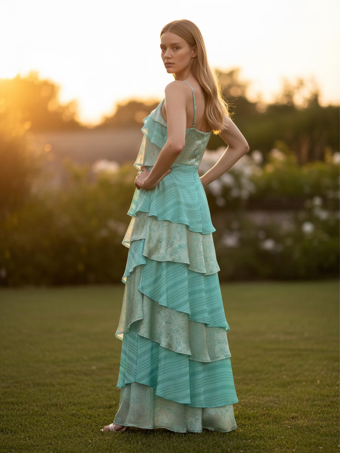 Yeşil Doğal Dökümlü Regular Fit Elbise - 4