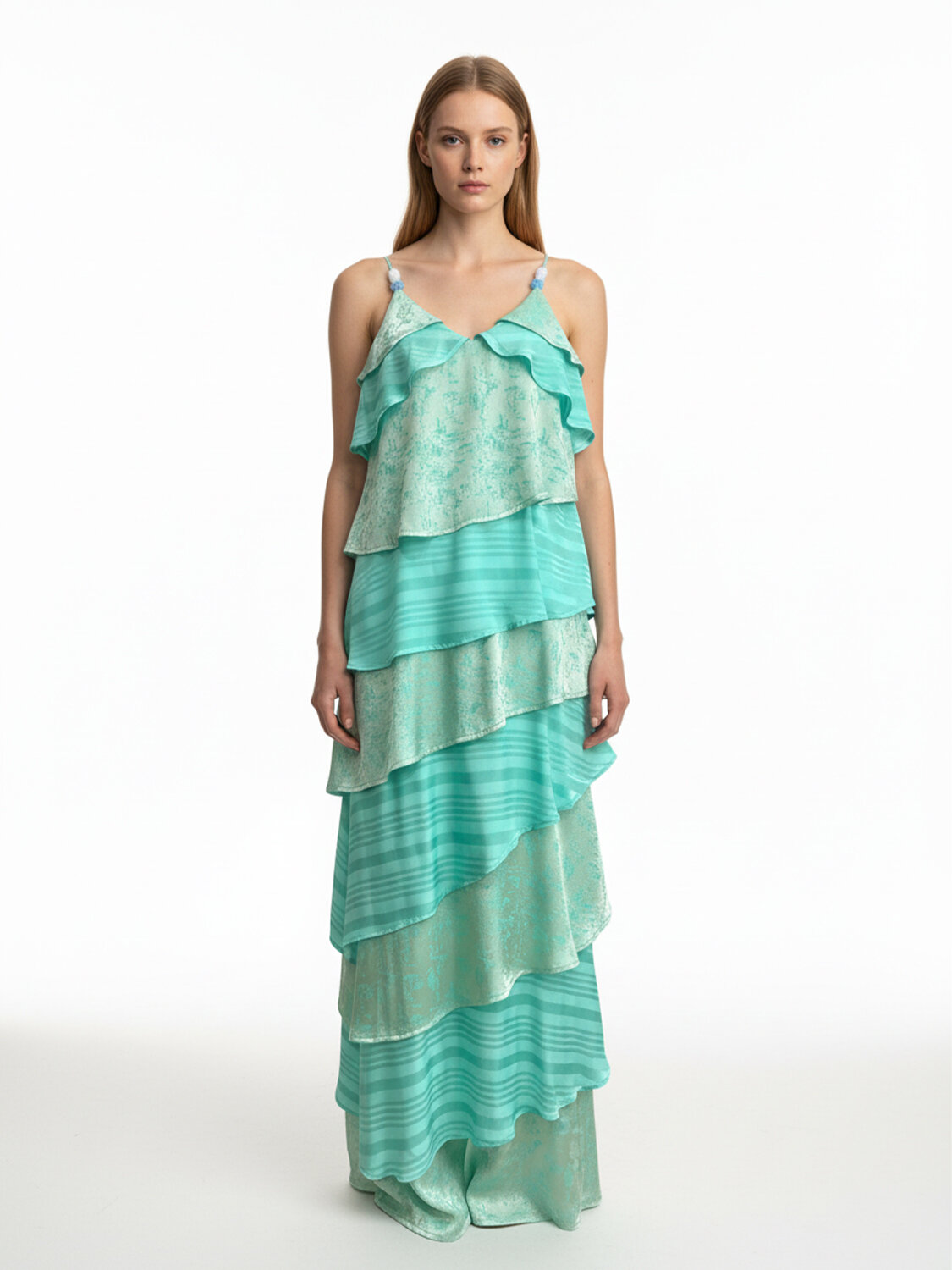 Yeşil Doğal Dökümlü Regular Fit Elbise - 3